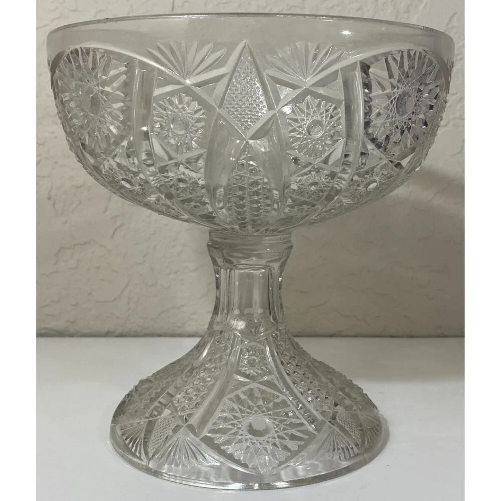 Vintage Etched Crystal Pedestal Compote Bowl Dish Candy Fruit Nuts Collectible - Picture 3 of 7